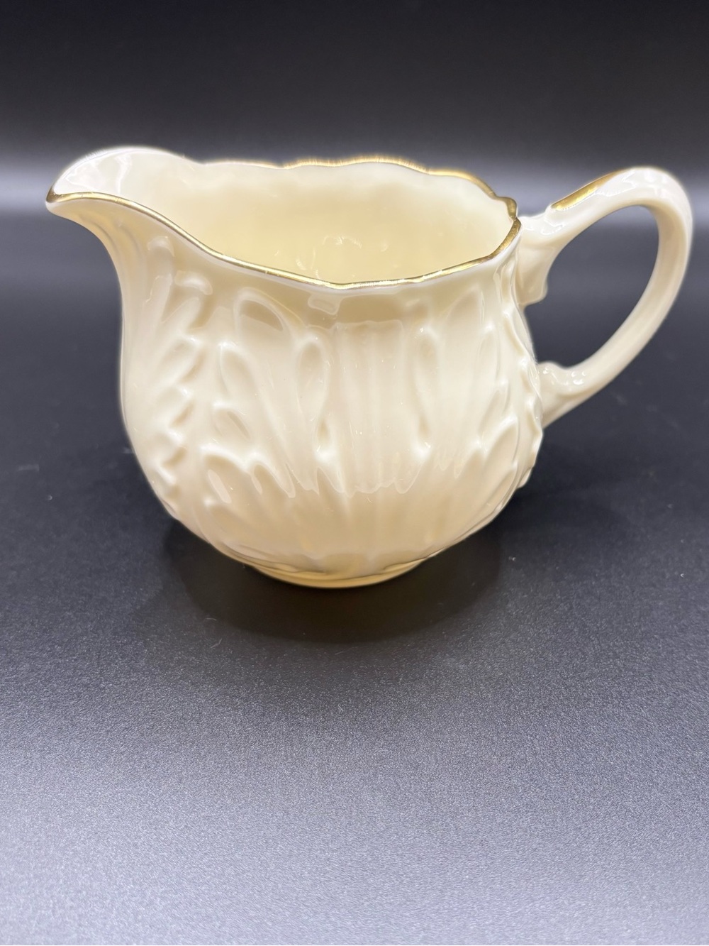 Vintage Lenox Cottage Collection Embossed Leaf Porcelain Creamer - Gold Trim